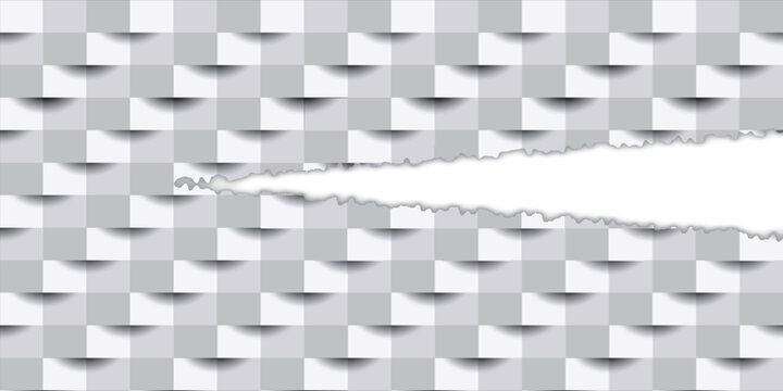 Abstract White Torn Paper with Checkerboard Pattern Background