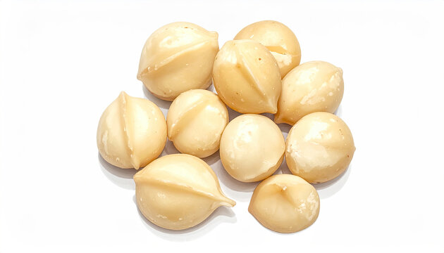 White chocolatecovered nuts or candies on a white background