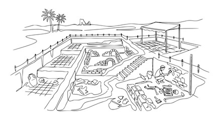 Obraz premium Archaeological Dig Site with Excavation and Ancient Ruins Discovery