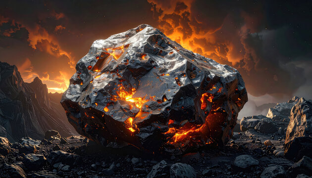Volcanic Rock with Lava and Fire in a Dramatic Landscape