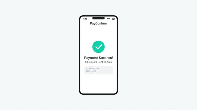 Mobile Payment Success Confirmation Screen Animation Display - mobile payment qr code scanning