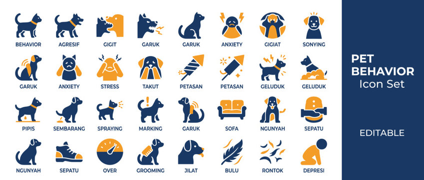 Pet Behavior Icon Set: Dog Actions, Emotions, and Needs Illustrated