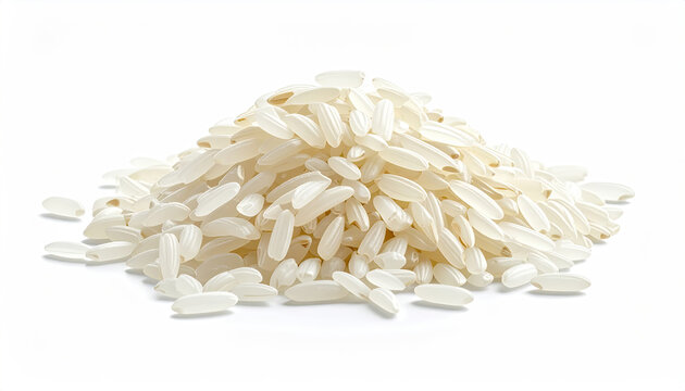Pile of White Rice Grains on White Background