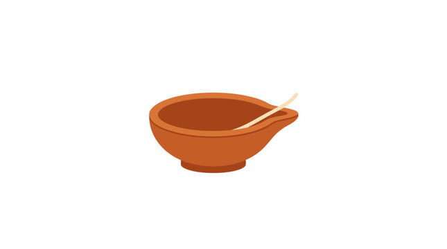 Minimalist Flat Vector Illustration of a Traditional Clay Oil Lamp