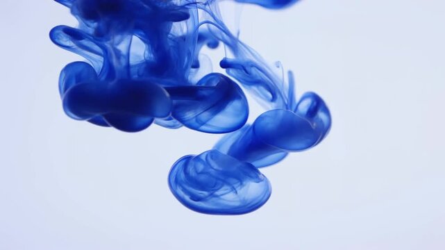 Deep blue ink blooming and swirling in clear water