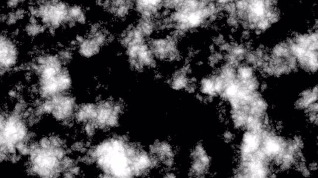 Abstract Motion Background Featuring White Clouds on Black Background.