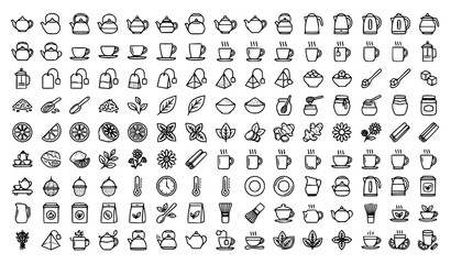 Fototapeta premium Tea Linear Icon Set Editable Stroke Cafe Drink Vector Collection