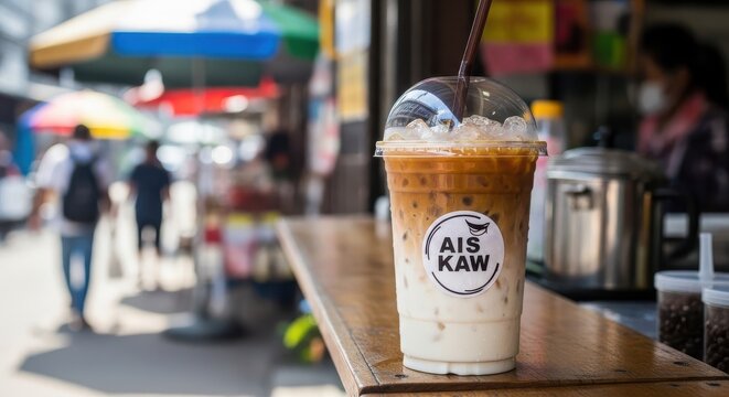 Refreshing Iced Hazelnut Latte with AIS KAW Branding