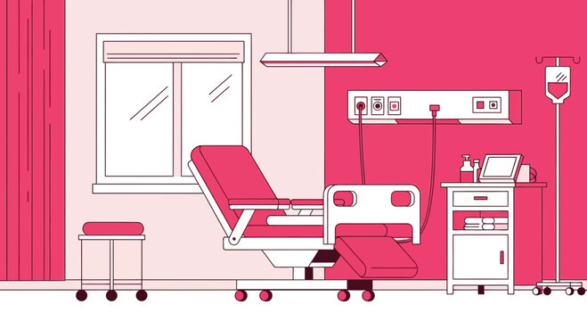 Hospital Room Interior Illustration With Medical Equipment, Treatment, And Sterile Environment