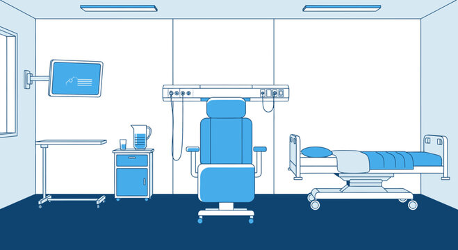 Hospital Room Interior Illustration With Medical Furniture and Equipment Elements