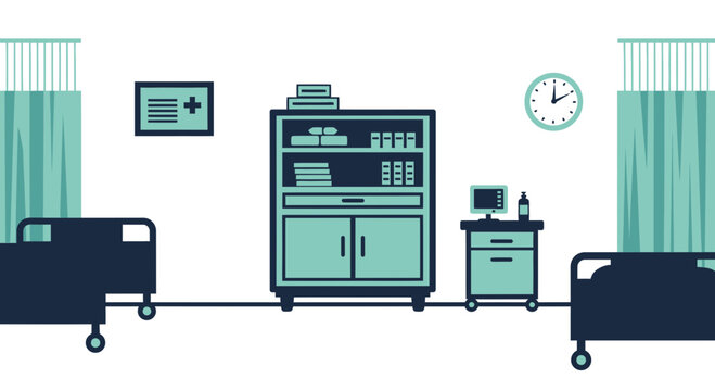 Hospital Room Interior Illustration With Medical Furniture and Equipment Graphic Design