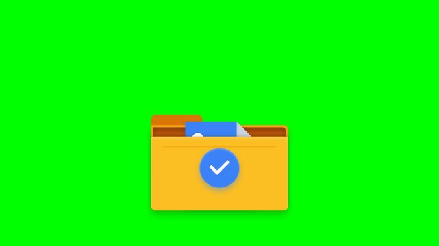 Animated Digital File Folder and Document Icon on Green Screen Background