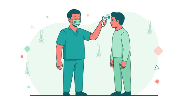Doctor checking patient's temperature with infrared thermometer, medical screening, healthcare, pandemic prevention