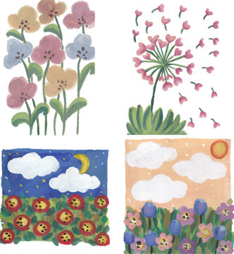 Assorted floral and landscape hand drawn watercolor art