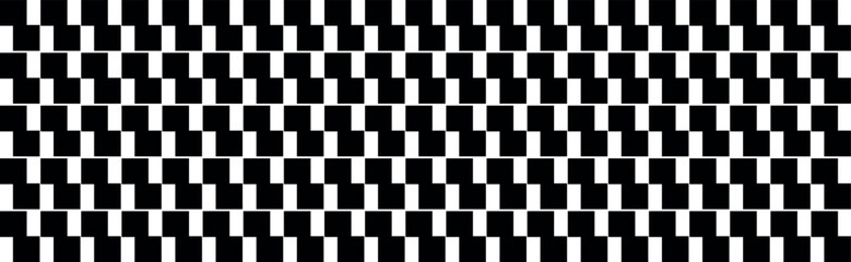 Abstract geometric pattern featuring a repeating series of high contrast black and white squares arranged in a horizontal row to create a striking optical illusion effect © behrozpayoneer