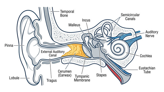 Human Ear Anatomy Diagram: Outer, Middle, Inner Ear Structures