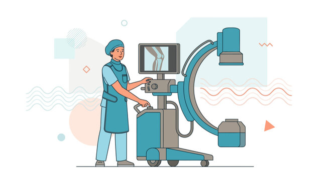 Doctor Using Fluoroscopy Machine for Medical Imaging and Diagnosis