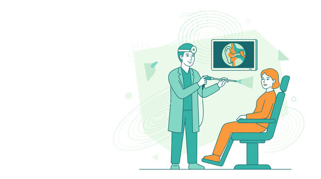 Doctor performing ENT examination with endoscope on patient, medical illustration