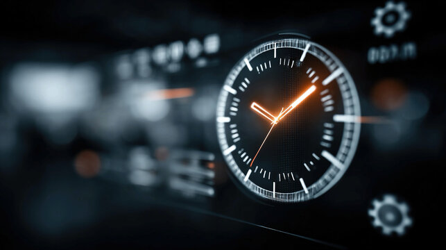 Digital time management concept with virtual clock interface productivity icons deadline tracking smart scheduling workflow automation and efficiency optimization for modern business operations