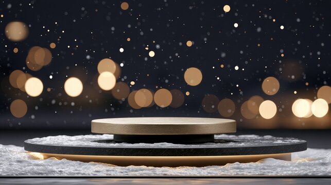 Golden night podium with golden bokeh.