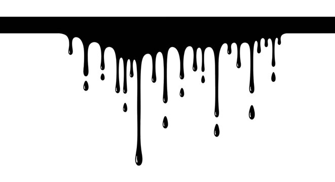 Vector illustration of black liquid paint or ink dripping down, vector illustration on a transparent background