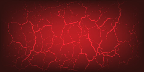striking red and black cracked texture background, resembling molten lava or fractured earth. The glowing cracks create a dramatic and intense visual effect. © Bik