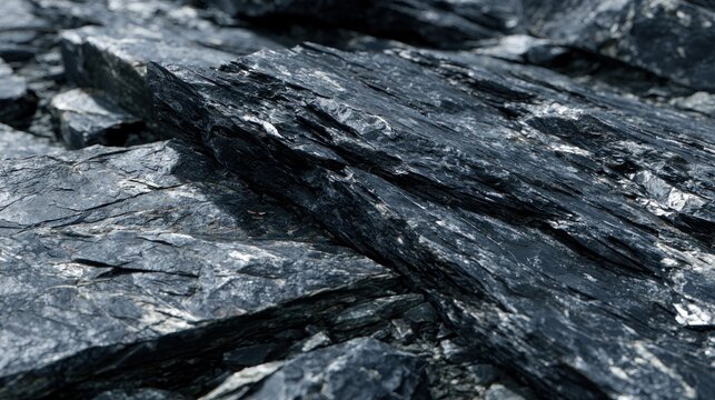 Macro texture of dark jagged shale and slate rock layers.