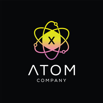 Initial letter X atom with science laboratory molecule for technology logo design