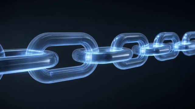 Glowing transparent chain links connected in a row on a dark background