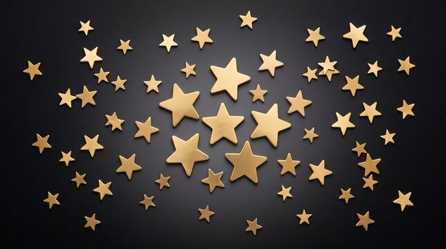 Floating golden stars on dark space background