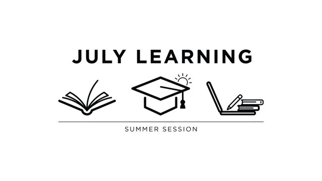 July learning summer session icon set