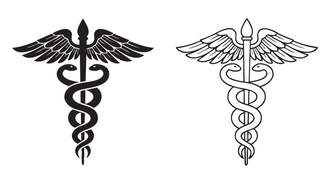 caduceus symbol with black silhouette and line art vector black silhouette with line art black silhouette with line art vector