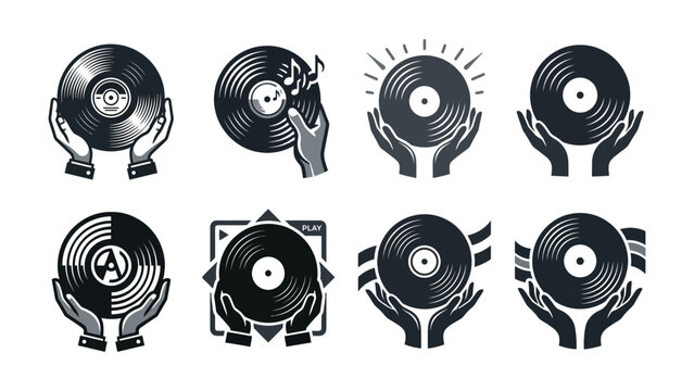 Vintage Vinyl Record Icons Set - Retro Music Collection Symbols