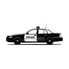 Side view of a classic black and white police patrol car with a light bar on the roof, depicted in a clean vector illustration style. © Orko Talukdar