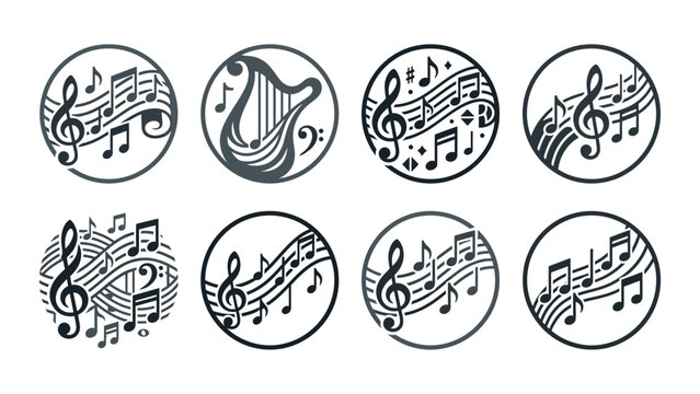 Musical Notes and Symbols Circle Icons - Vector Collection
