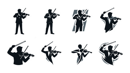 Violinist Silhouette Icon Set - Musician Playing Violin Vector Graphics © ibnu