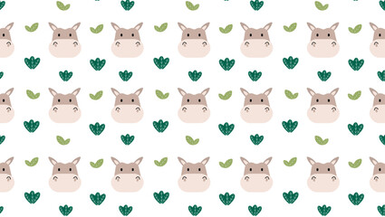 Cute seamless rhino pattern. Seamless animals pattern elements vector illustration set for kids design.  © Dinda