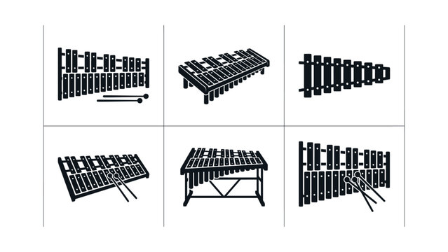 Marimba and Xylophone Silhouettes: Musical Instrument Collection