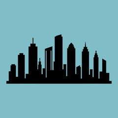 Obraz premium Silhouette of a modern city skyline against a light blue sky