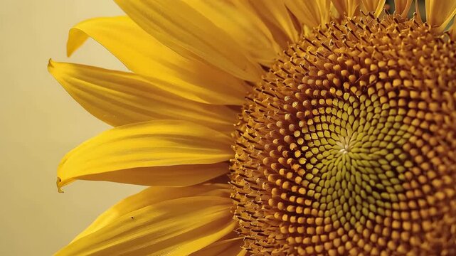 ひまわりの中心を黄色背景で明るく見せた夏のマクロ写真