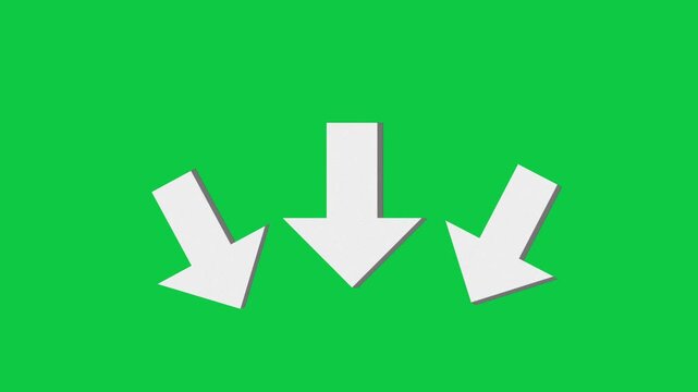 3D White Arrows Pointing Down on Green Screen Background Chroma Key