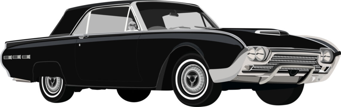 Classic Black 1960s American Luxury Coupe Vector Illustration