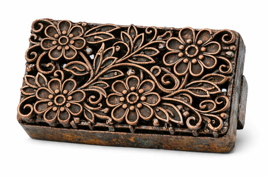 Antique Copper Batik Stamp Tool, Traditional Indonesian Cap Batik Isolated on White Background