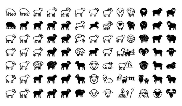 Sheep Minimal Outline Vector Collection Farm Animal Icons