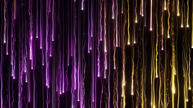 Glowing Neon Fiber Rain 4K Generative AI