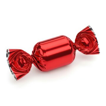 Single red wrapped candy isolated on white background with isolated