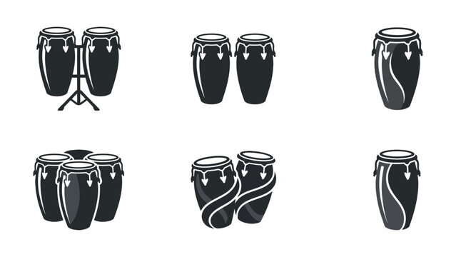 Conga Drum Icons Set - Musical Percussion Vector Illustrations
