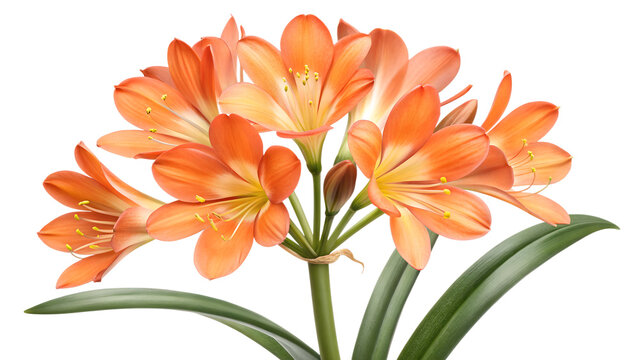 Vibrant Orange Clivia Lily Flowers with Green Leaves