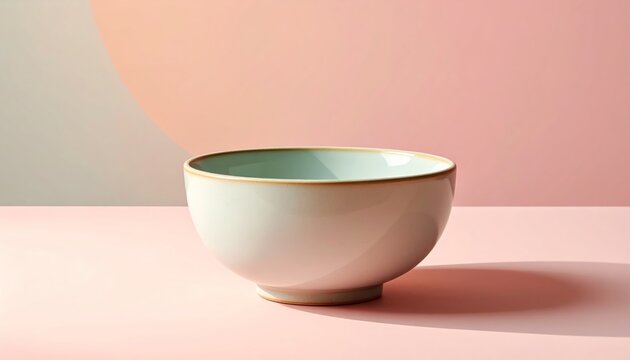 A white bowl on a pink surface.