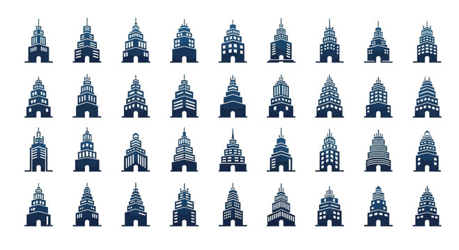 Multiple rows of identical grey and blue rocket ship icons on a white background